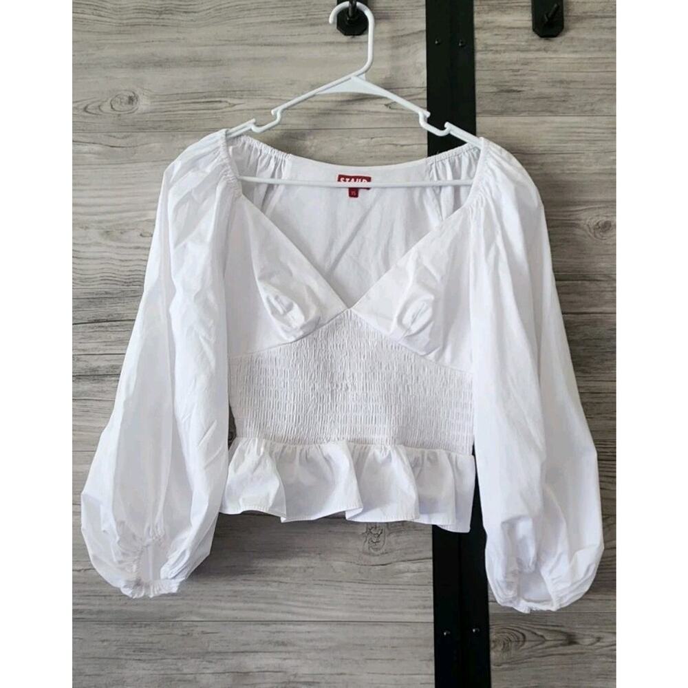 STAUD Matilde Puff Sleeve Cotton Top Poplin White Size XS